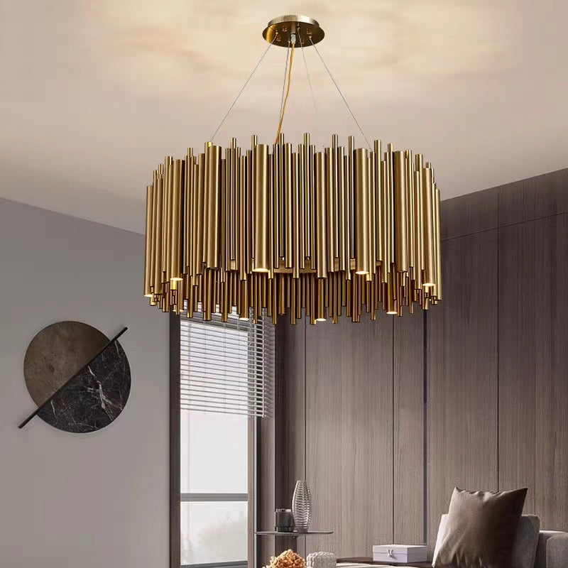 Modern Classic Round Fashion Gold Tube Pendant Chandelier for Living/Dining Room