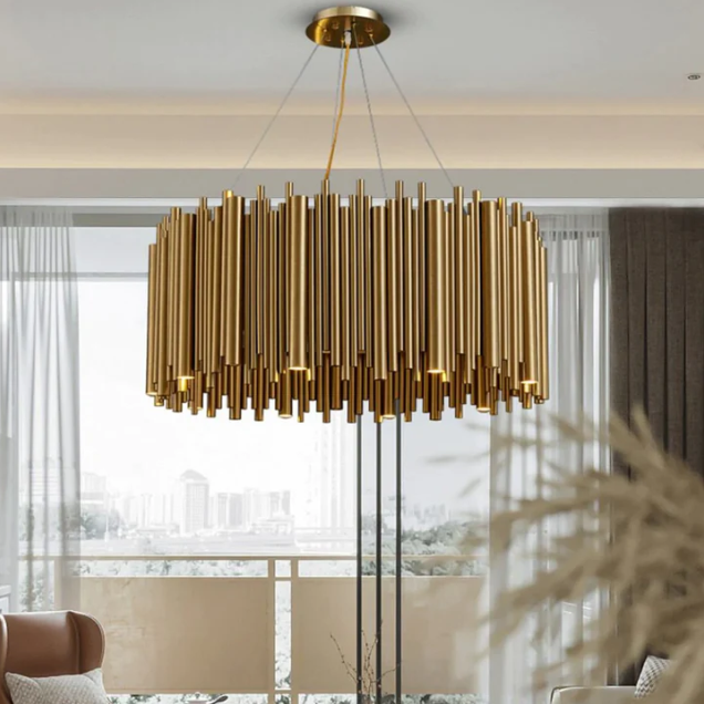 Modern Classic Round Fashion Gold Tube Pendant Chandelier for Living/Dining Room