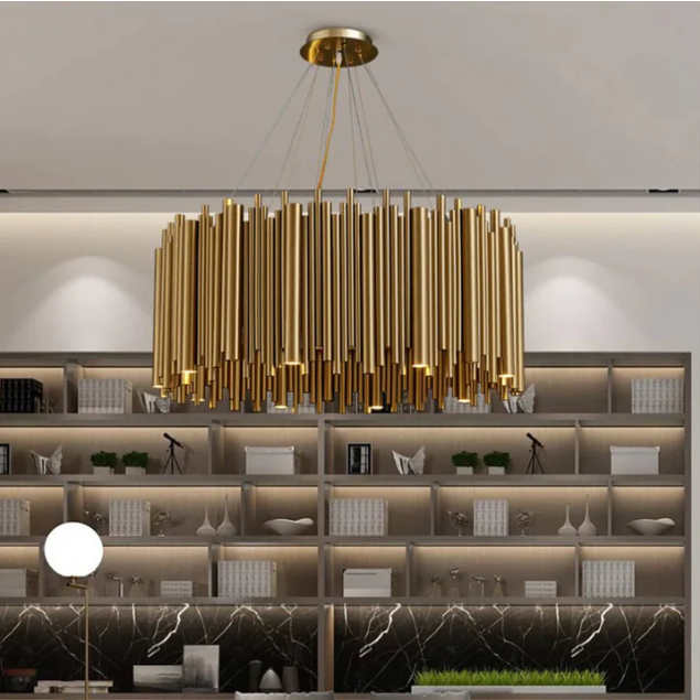 Modern Classic Round Fashion Gold Tube Pendant Chandelier for Living/Dining Room