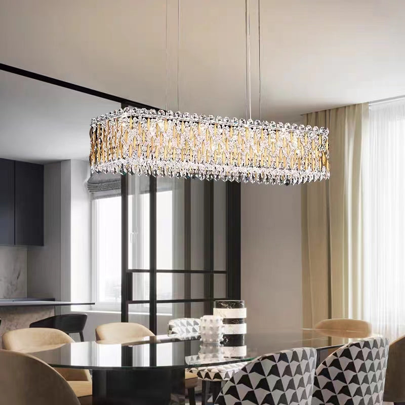 Extra Large Luxury Rectangle Crystal Pendant Chandelier for Living/Dining Room/Kitchen Island