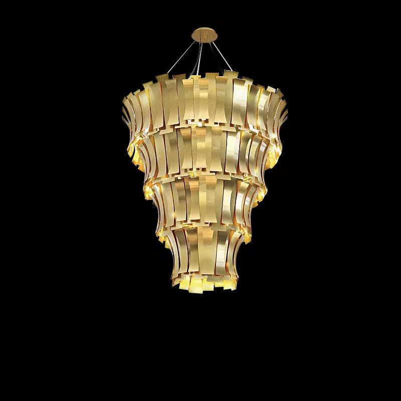 Oversized Art Tapering Tiered Luxury Gold Chandelier for Living Room/High-Ceiling Room