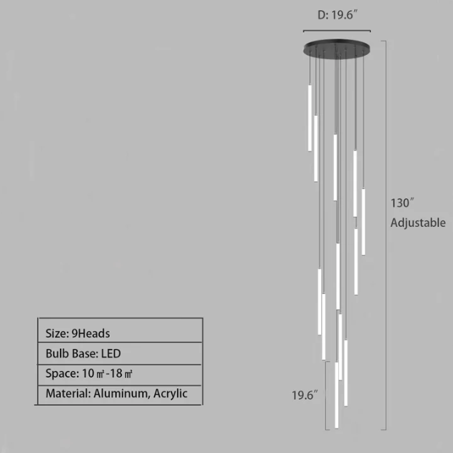 9Heads: S chandelier,chandeliers,round,liner,pendant,white,minimalist,nordic,bedside,dining room,living room,stairs,spiral staircase