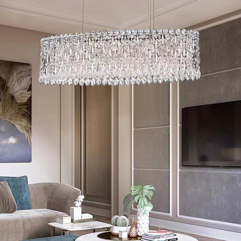 Extra Large Modern Fashion Oval Crystal Pendant Chandelier for Dining Room/Kitchen Island