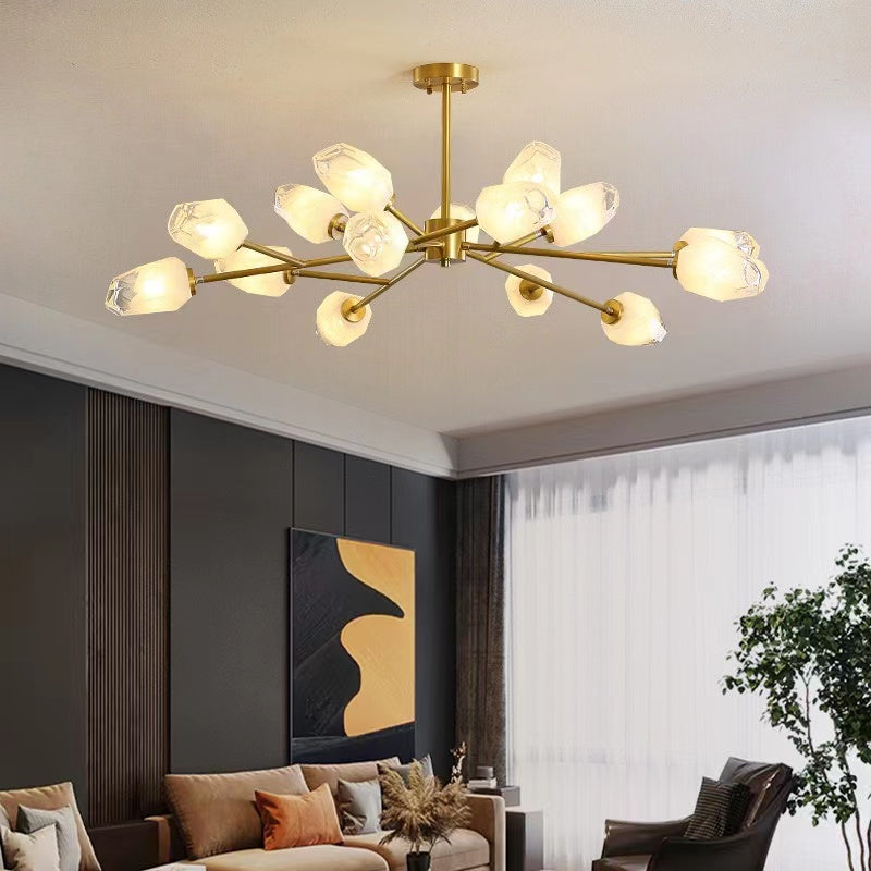 chandelierchandeliers,ice,stone,glass,copper,multi-head,gold,luxury,creative,art,bedroom,living room,dining room,ceiling,entryance,foyer,Ice Block Brushed Brass Mid Century Ceiling Light Fixtures Modern Pendant Light