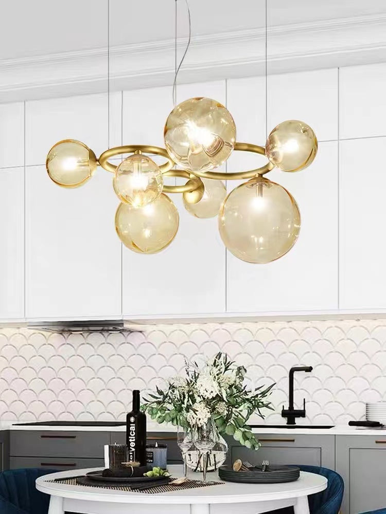 Modern Minimalist Multiple Transparent Glass Sphere Pendant Chandelier for Living/Dining Room