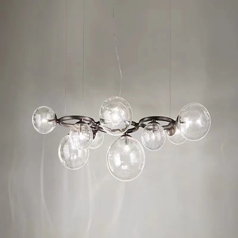 Modern Minimalist Multiple Transparent Glass Sphere Pendant Chandelier for Living/Dining Room