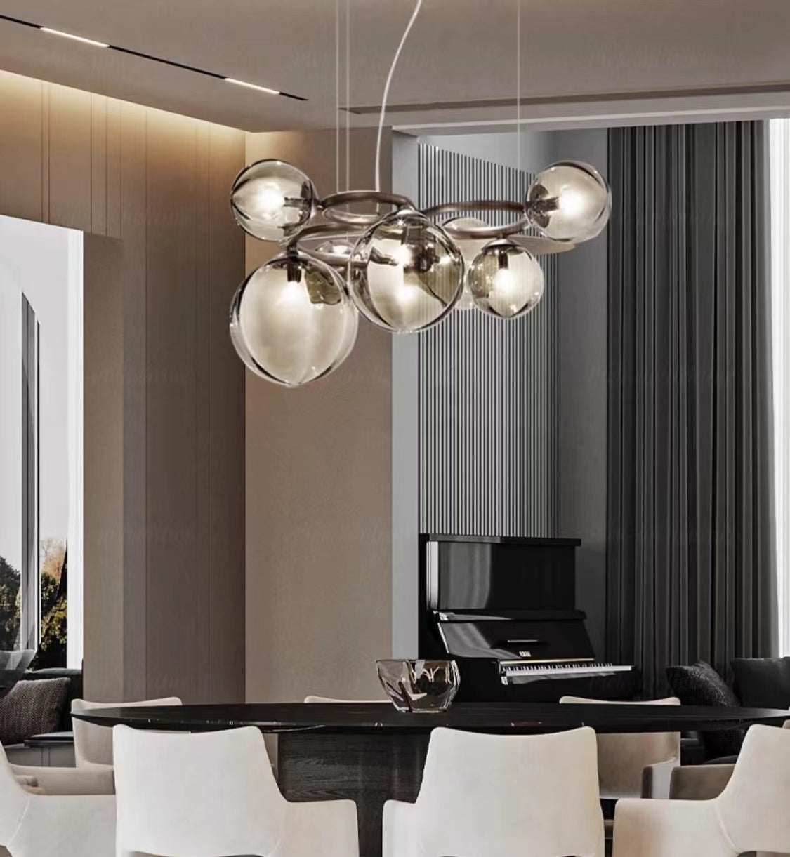 Modern Minimalist Multiple Transparent Glass Sphere Pendant Chandelier for Living/Dining Room