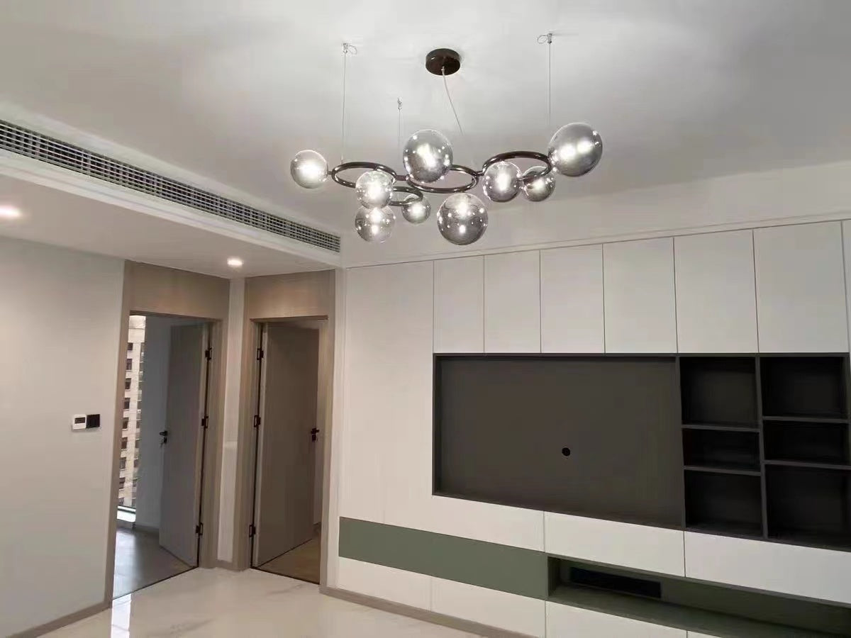 Modern Minimalist Multiple Transparent Glass Sphere Pendant Chandelier for Living/Dining Room