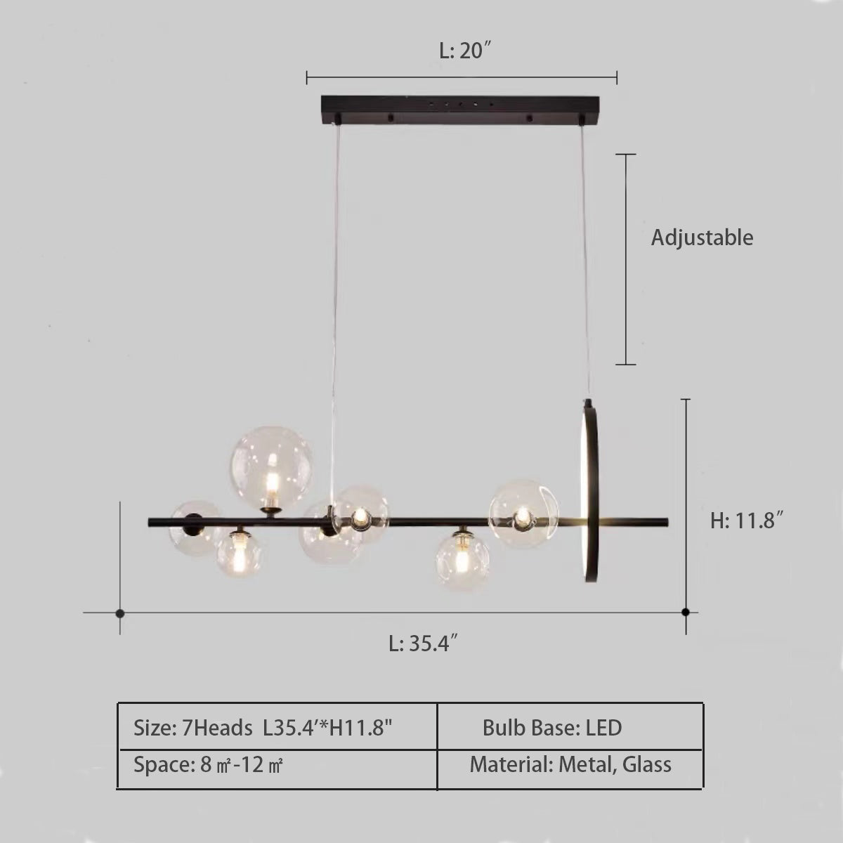 Linear: 7Heads L35.4'*H11.8" chandelier,chandeliers,round,round,linear,glass,black,bubble,nordic,minimalist,living room,dining room,dining table,long table,big table,kitchen island,kitchen bar,oversized,huge,big,long,large,extra large