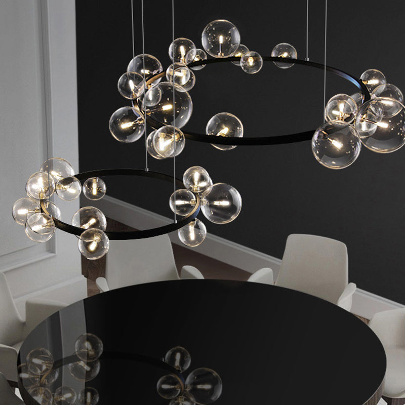 Oversized Nordic Black Iron Glass Bubble Collection Chandelier Suit for Living/Dining Room