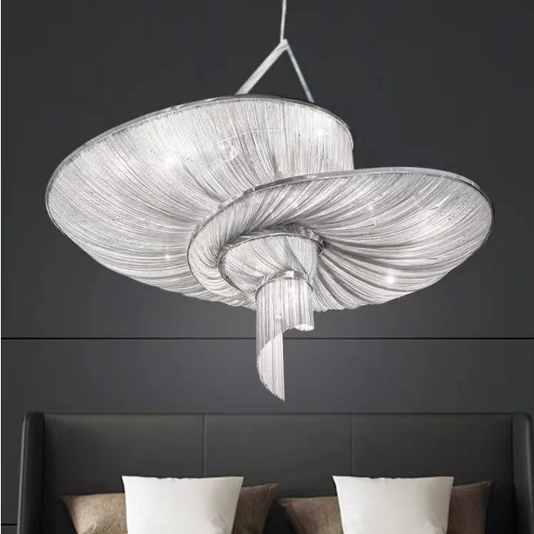 Oversized Art Fashion Spiral Tassel Aluminum Chain Chandelier for Living Room/Foyer