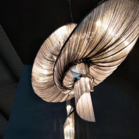 Oversized Art Fashion Spiral Tassel Aluminum Chain Chandelier for Living Room/Foyer