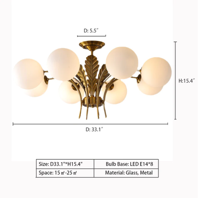 8Heads: D33.1"*H15.4" Sphere Ceiling Light Simplicity White/Pink/Cognac Glass 6-Bulb Drawing Room LED Hanging Chandelier with Leaf Decor,chandelier,chandeliers,chandelier,sphere,round,glass,iron,metal,gold,feather,white,ceiling,bedroom,dining room,living room,entrys,foyer,closet,bathroom,hallway,nordic,modern,minimalist