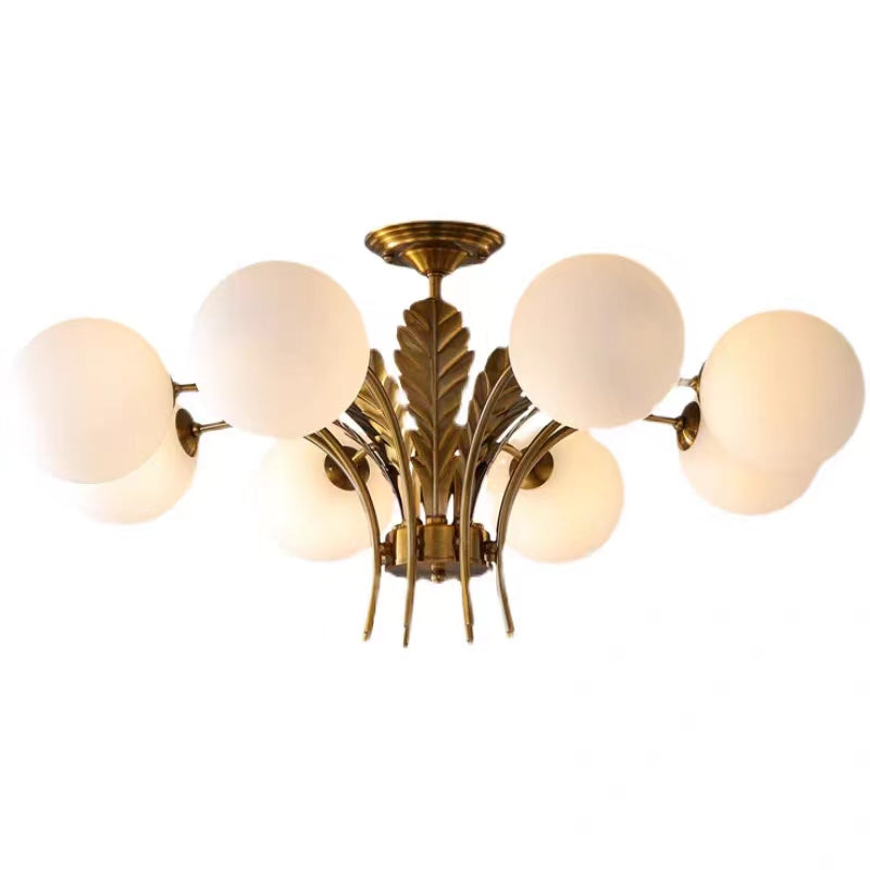 Modern Sputnik White Glass Sphere Golden Feather Chandelier for Living Room/Bedroom/Entryance