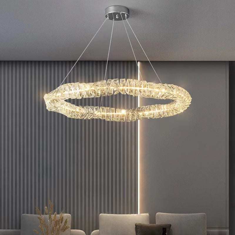 creative, crystal, chandeliers, ring, round, ajustable, upmarket, living room, dining room,light luxury, post modern