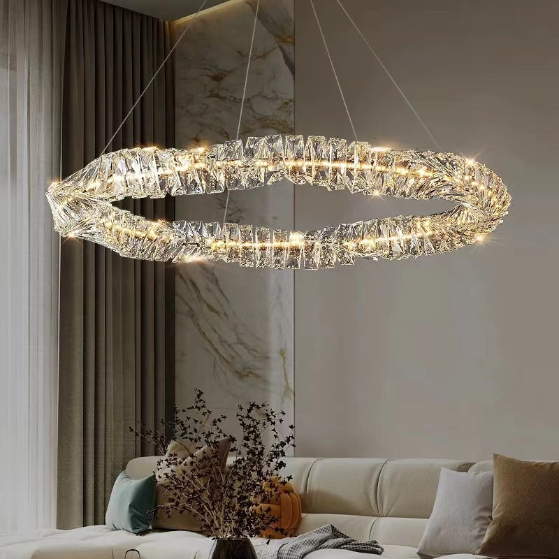 creative, crystal, chandeliers, ring, round, ajustable, upmarket, living room, dining room,light luxury, post modern