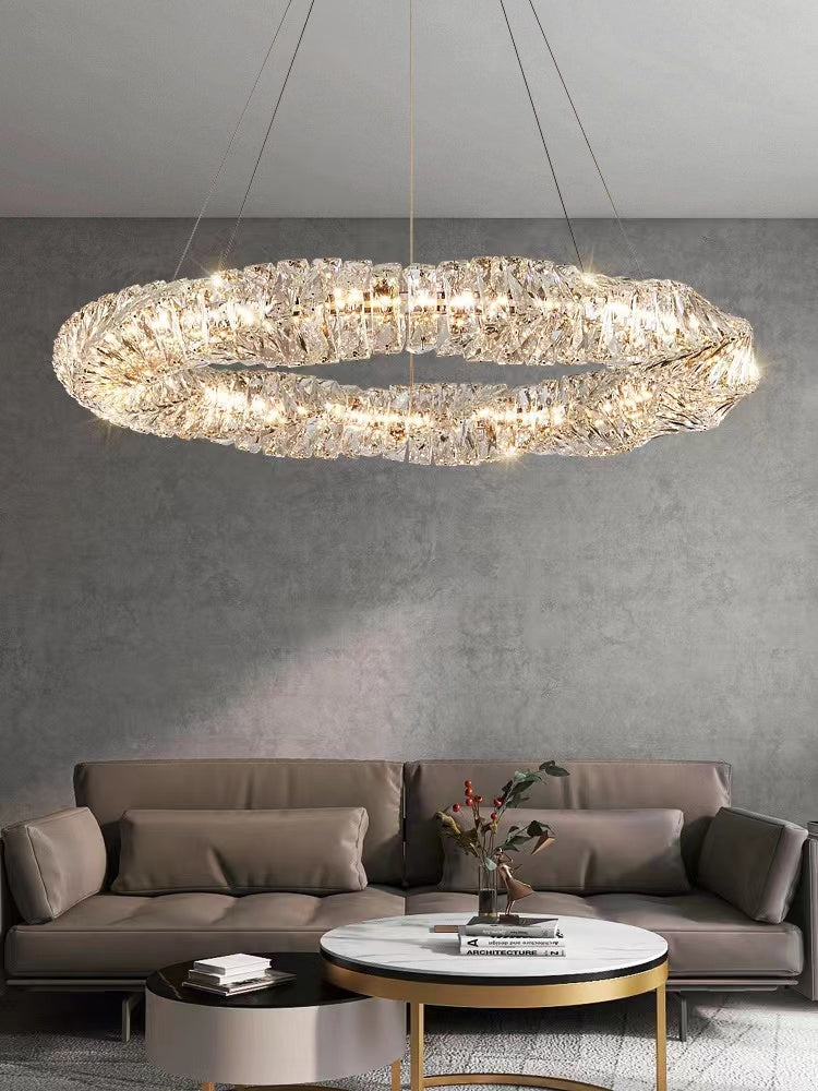 creative, crystal, chandeliers, ring, round, ajustable, upmarket, living room, dining room,light luxury, post modern