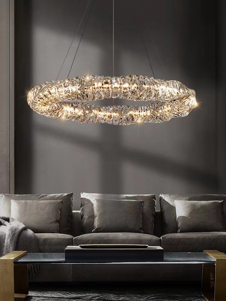 creative, crystal, chandeliers, ring, round, ajustable, upmarket, living room, dining room,light luxury, post modern