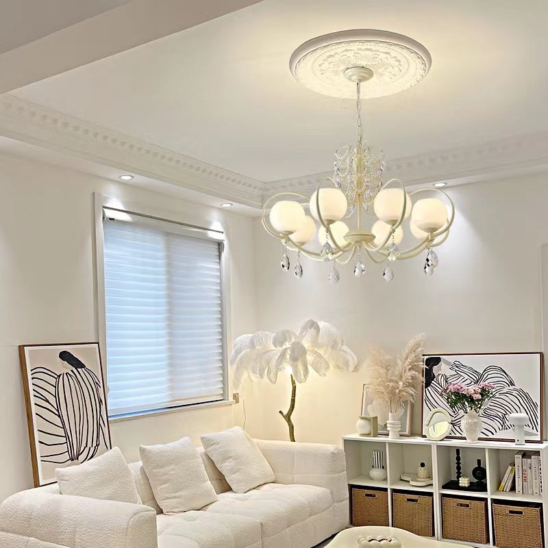 creative,cream,crystal, texture, chandelier,shining, French, White, living room, bedroom,branch,Hemisphere,soft,gentle