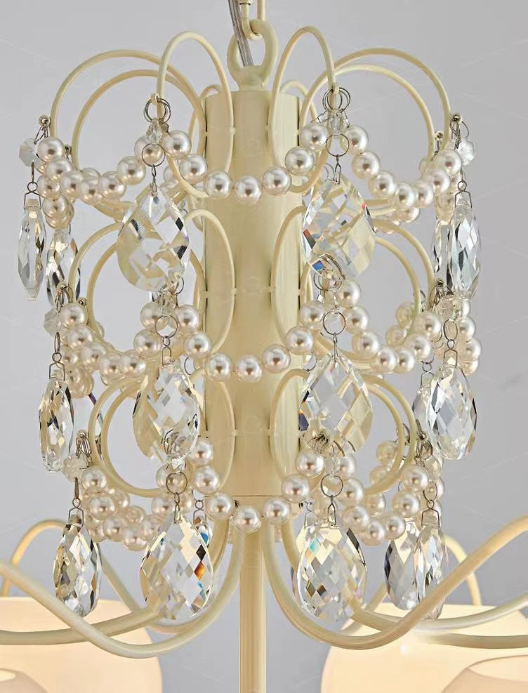 creative,cream,crystal, texture, Pearls,chandelier,shining, French, White, living room, bedroom,branch,Hemisphere,soft,gentle,