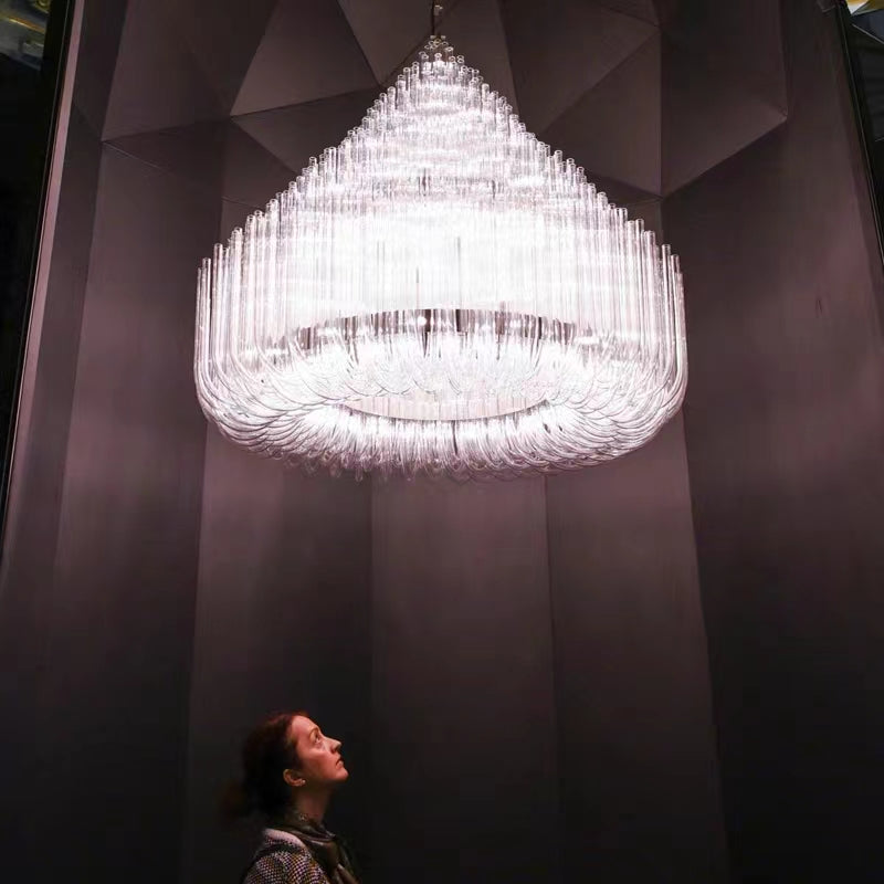 Extra Large Modern Tiers Clear Crystal Tubes Chandelier for Living Room/Hotel Lobby