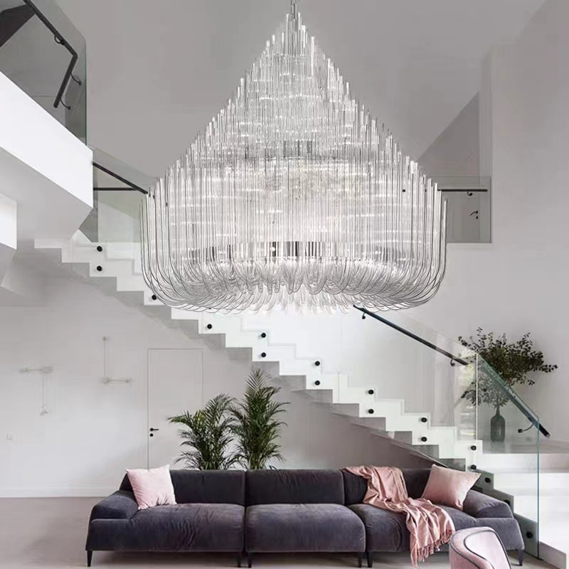 Extra Large Modern Tiers Clear Crystal Tubes Chandelier for Living Room/Hotel Lobby