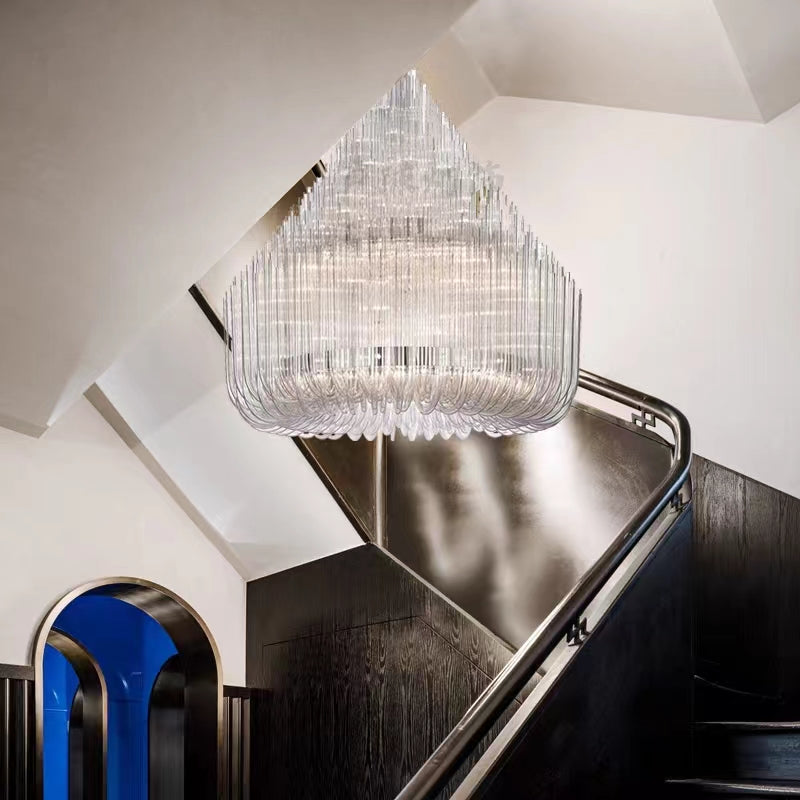 Extra Large Modern Tiers Clear Crystal Tubes Chandelier for Living Room/Hotel Lobby