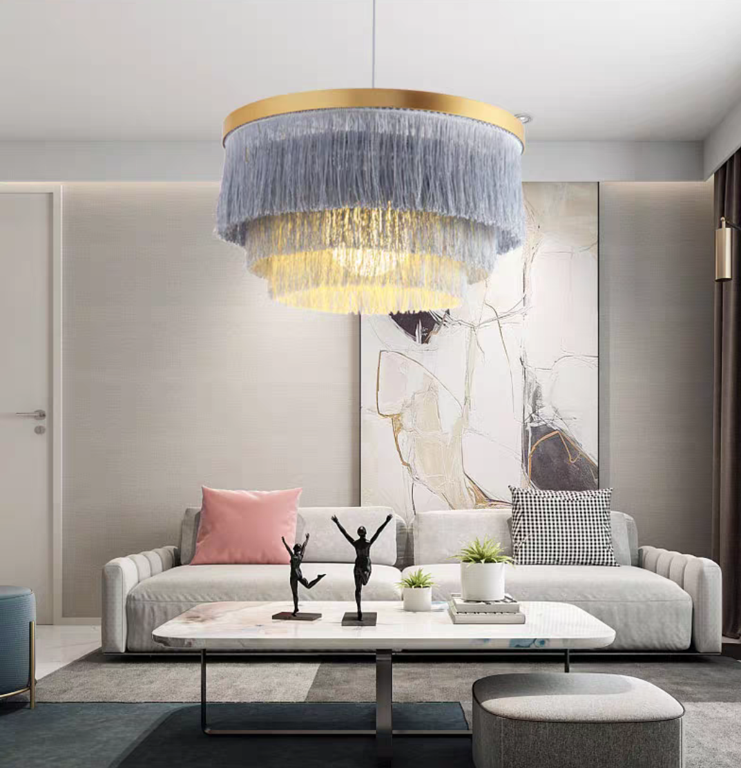 Modern Colorful Round Tiered Tassel Pendant Chandelier for Living/Dining Room/Bedroom