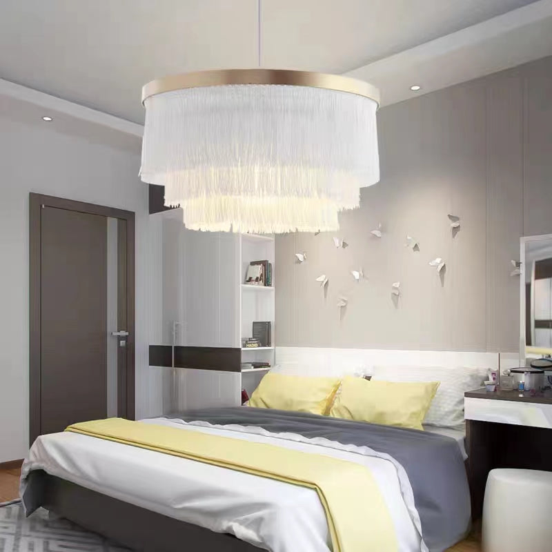 Modern Colorful Round Tiered Tassel Pendant Chandelier for Living/Dining Room/Bedroom