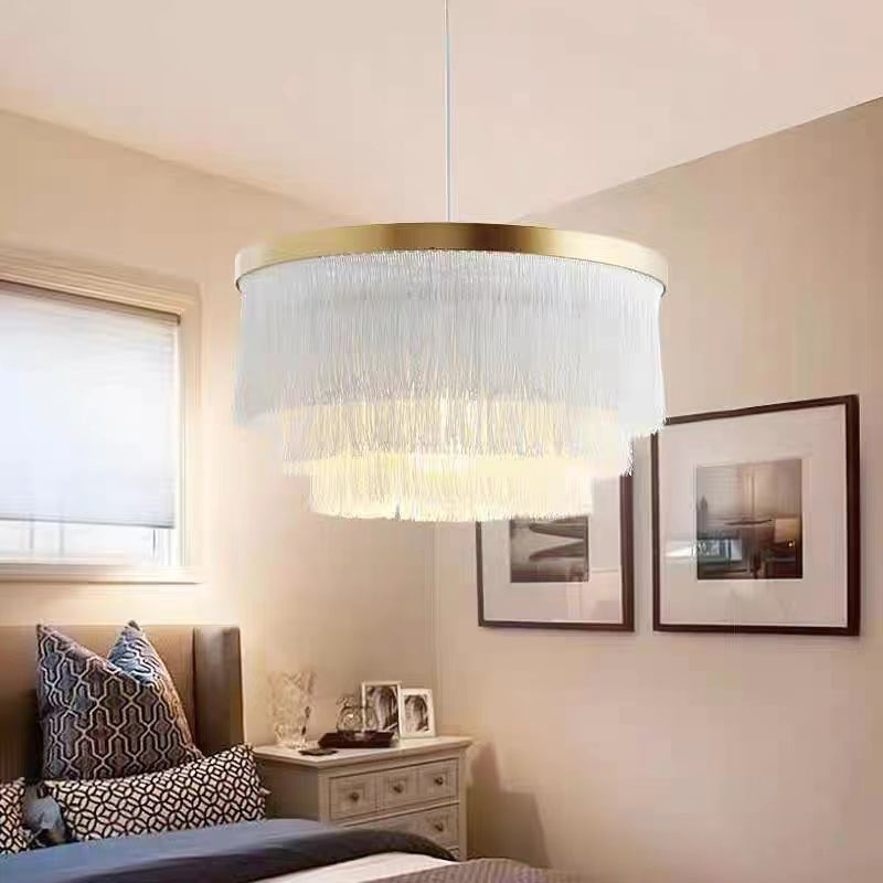 Modern Colorful Round Tiered Tassel Pendant Chandelier for Living/Dining Room/Bedroom