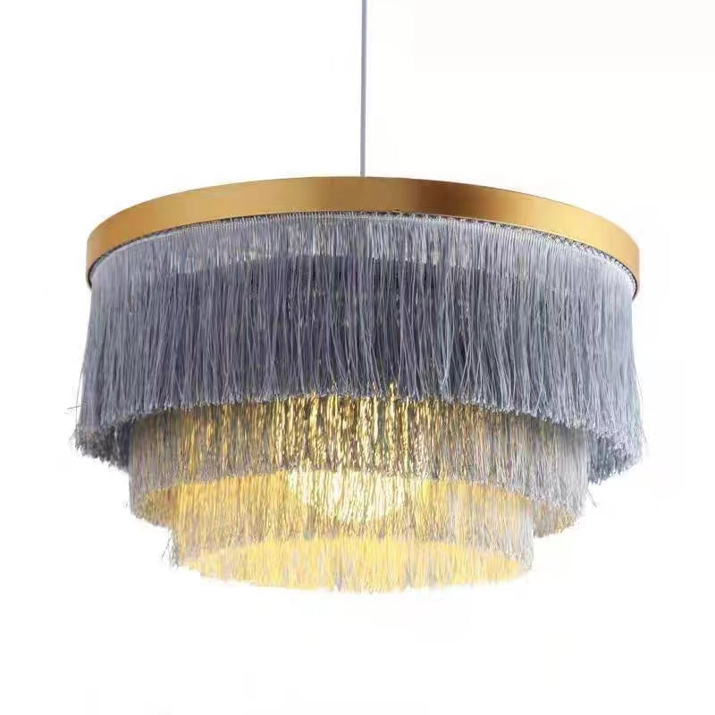 Modern Colorful Round Tiered Tassel Pendant Chandelier for Living/Dining Room/Bedroom