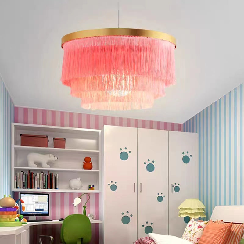 Modern Colorful Round Tiered Tassel Pendant Chandelier for Living/Dining Room/Bedroom