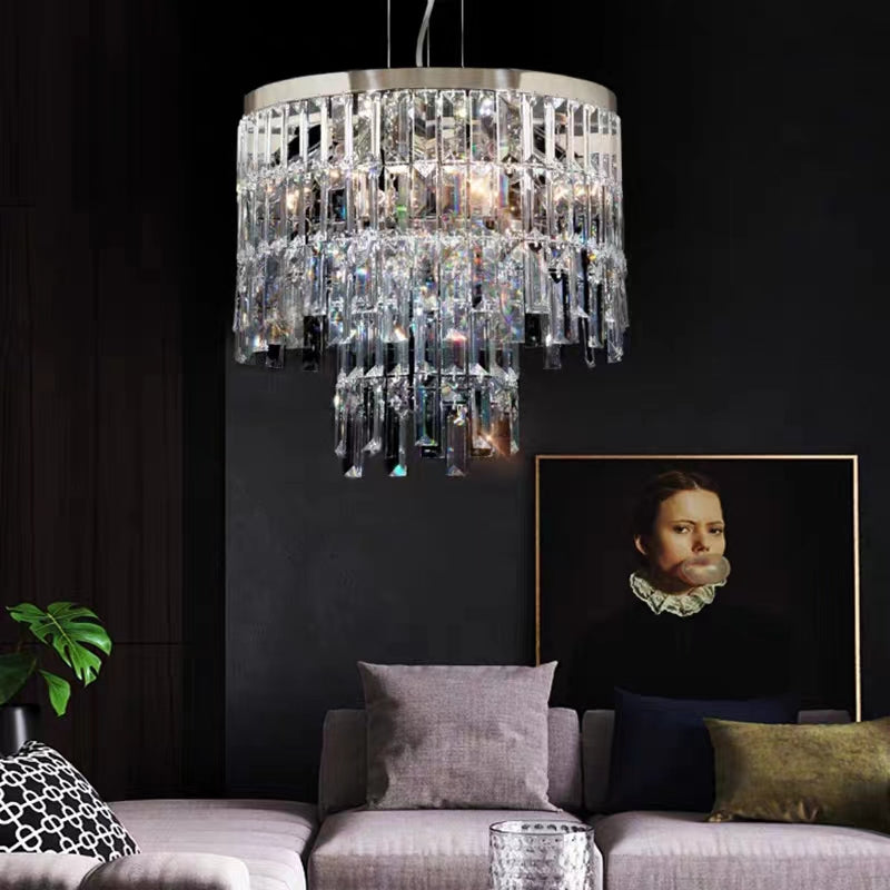 Modern Light Luxury Trendy Layers Crystal Pendant Chandelier for Living Room/Bedroom