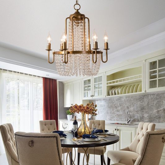 Vintage Crystal Pendant Candle Light in Old Gold Finish Chandelier for Living Room/Bedroom