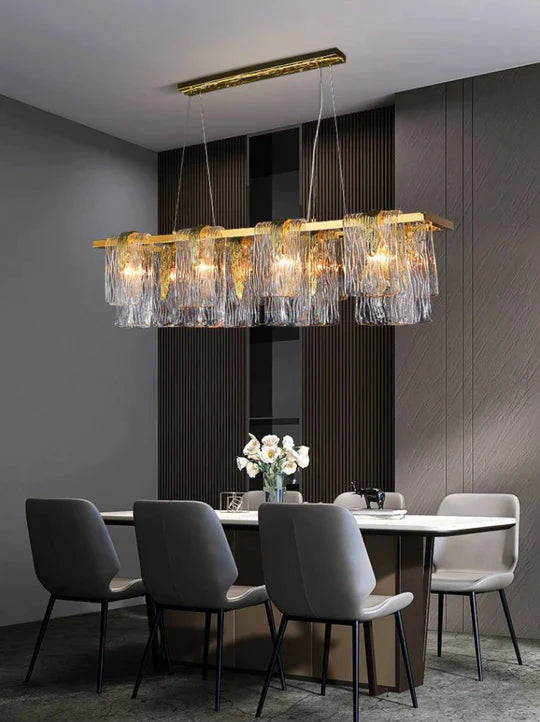 Light Luxury Irregular Glass Slice Chandelier Suit in Brass Finish for Living Room/ Ding Room/ Bedroom, glass, round, rectangle, gold