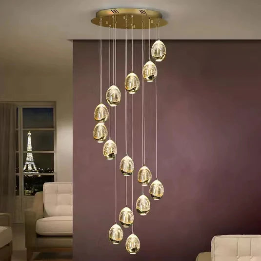 Extra Long Glass LED Droplight Chandelier Pendant for Staircase/Foyer