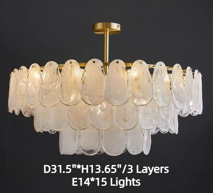 Post-modern Creative Art Cloud Glass Shell Double Layer Round Chandelier for Living & Dining Room