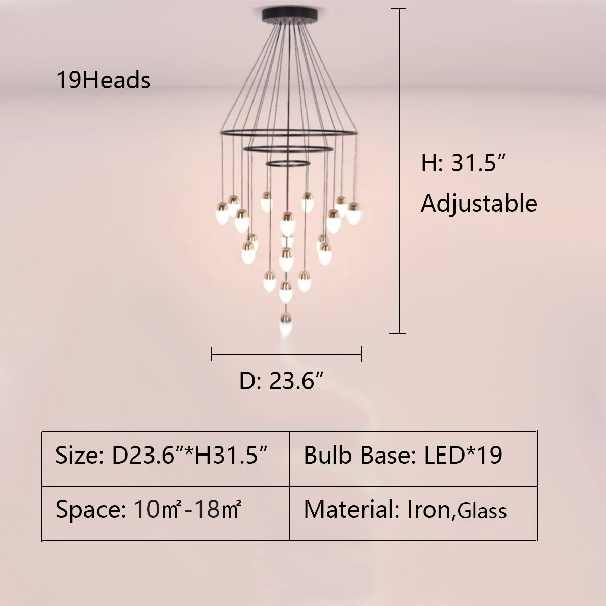 19Heads: D23.6"*H31.5" Drape Multi-Tier Chandelier,chandelier,chandeliers,layers,multi-tier,minimalist,designer recommended,designer style3,staircase,long,big,huge,large,black iron