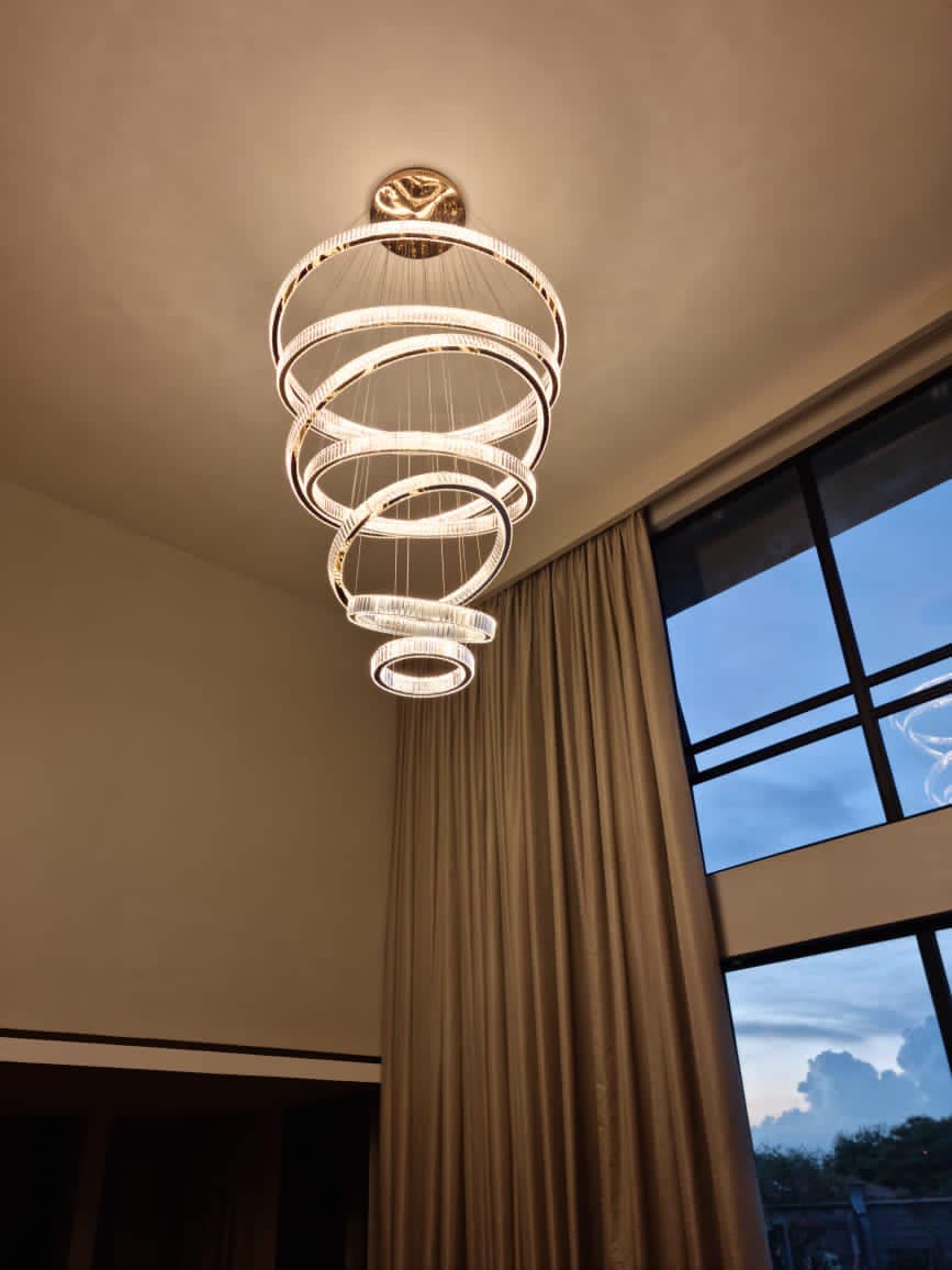 Modern Front Entryway Chandelier 5/6/7 Rings Crystal Gold/ Chrome Finish Ceiling Lamp