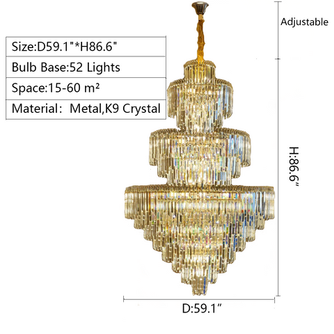 3 Layers Oversized Living Room Chandelier Luxury Foyer Entryway Crystal Light Fixture Staircase Lighting