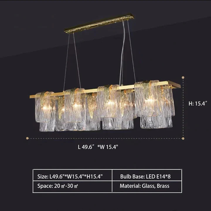 Light Luxury Irregular Glass Slice Chandelier Suit in Brass Finish for Living Room/ Ding Room/ Bedroom, glass, round, rectangle, gold