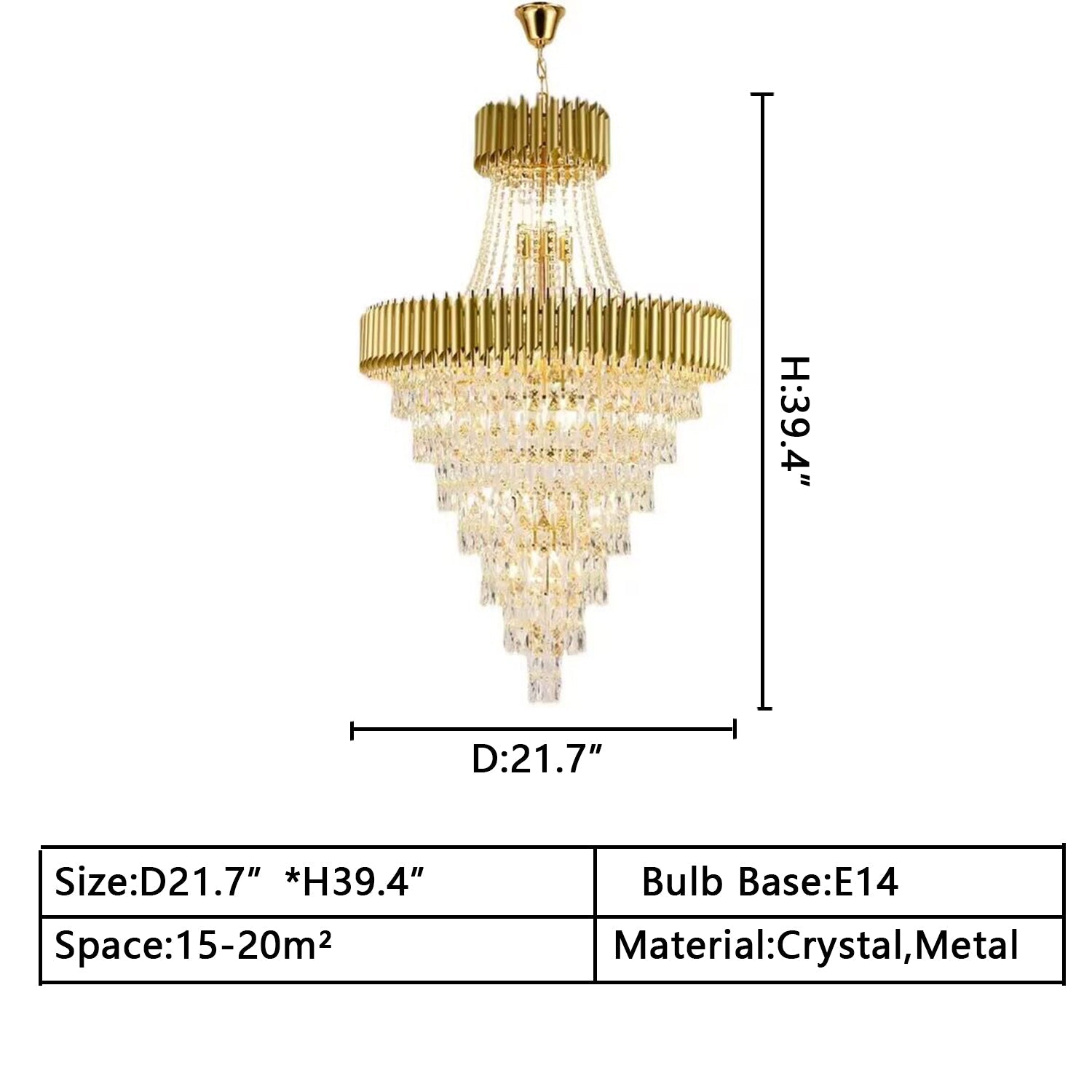 d21.7inches*h39.4inches lUXURY modern black/gold crystal chandelier multi-layer foyer,staircase light fixture