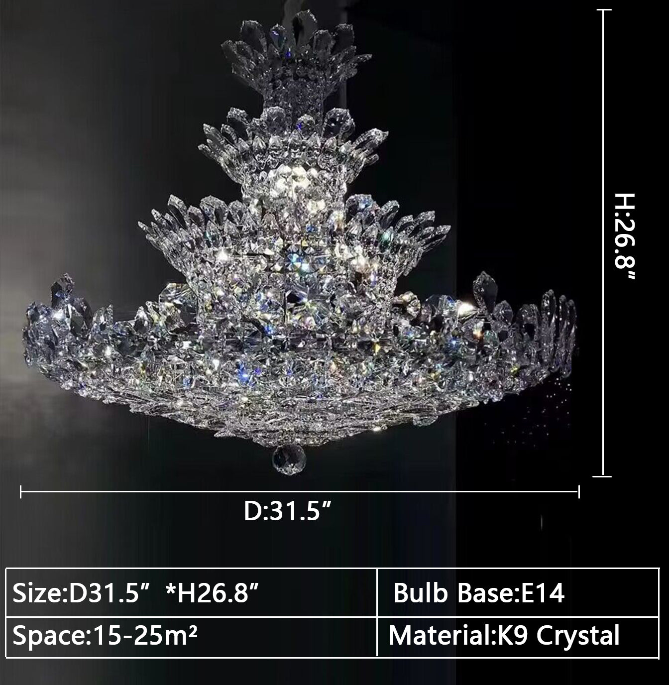 Luxury Empire Floral Crystal Chandelier With 4 Layers Modern Light Fixture For Foyer And Living Room