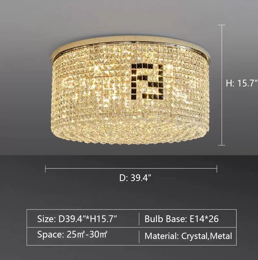 D39.4"*H15.7" chandeleir,chandeleirs,crystal,flush mount,ceiling,round,living room,dining room,bedroom,study,foyer,hallway