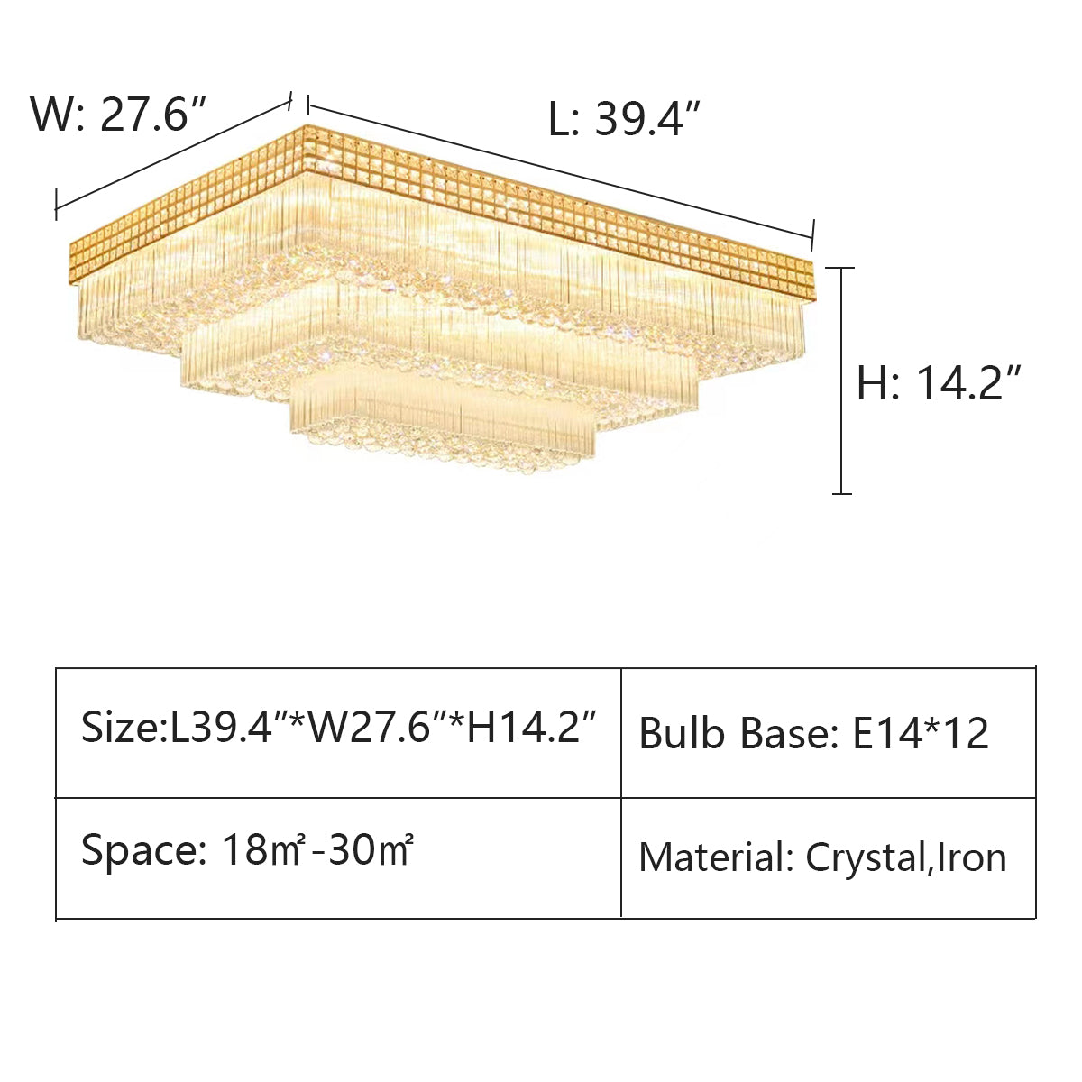 L39.4"*W27.6"*H14.2" chandelier,chandeliers,crystal,iron,extra large,huge,big,large,3 layers,multir-lagyers,multi-tier,luxury,raindrop,living room