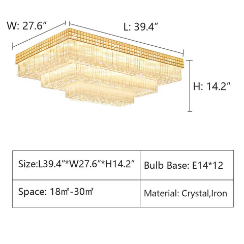 L39.4"*W27.6"*H14.2" chandelier,chandeliers,crystal,iron,extra large,huge,big,large,3 layers,multir-lagyers,multi-tier,luxury,raindrop,living room