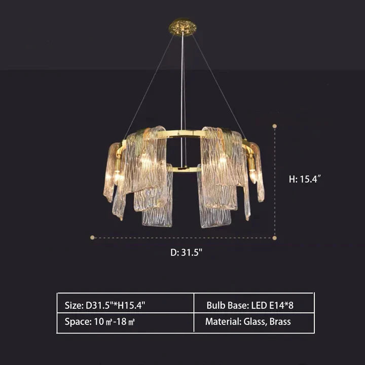 Light Luxury Irregular Glass Slice Chandelier Suit in Brass Finish for Living Room/ Ding Room/ Bedroom, glass, round, rectangle, gold