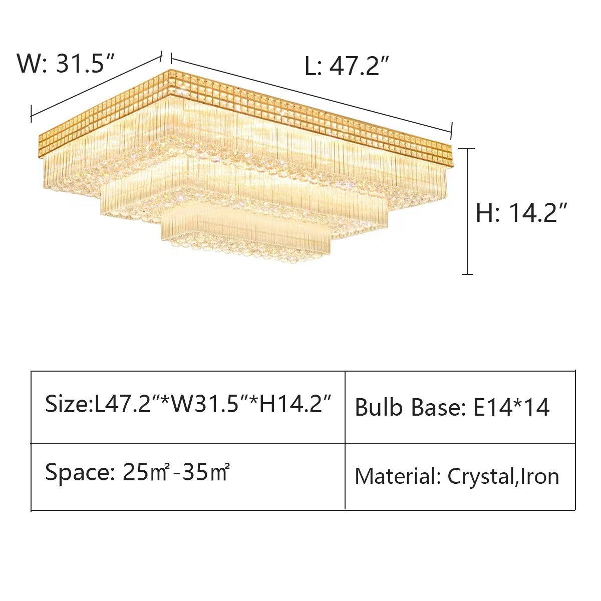 L47.2"*W31.5"*H14.2" chandelier,chandeliers,crystal,iron,extra large,huge,big,large,3 layers,multir-lagyers,multi-tier,luxury,raindrop,living room