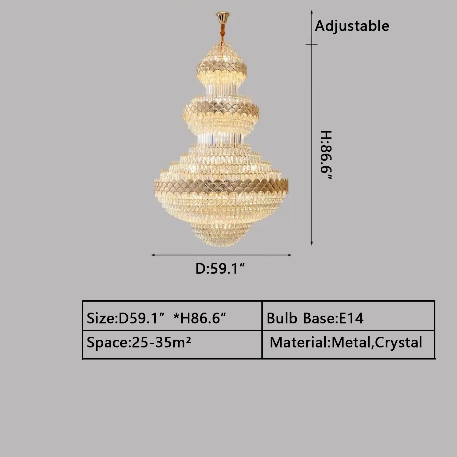 Extra Large Multi-layers Gold Luxury Crystal Chandelier Modern Empire Decrative Crystal Light For Living Room/Foyer/Staircase