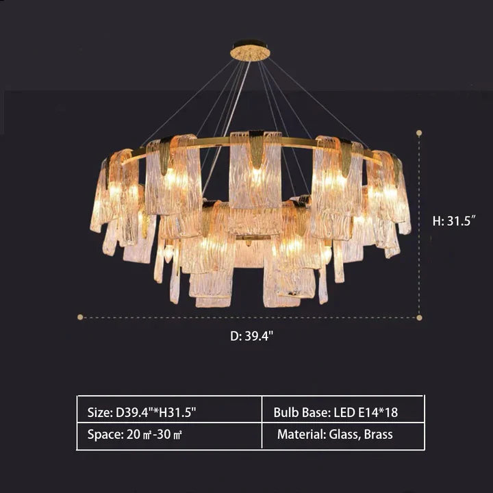 Light Luxury Irregular Glass Slice Chandelier Suit in Brass Finish for Living Room/ Ding Room/ Bedroom, glass, round, rectangle, gold